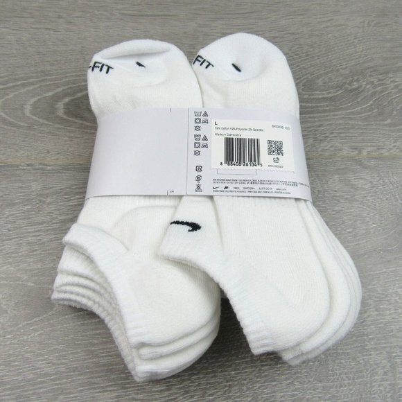 Nike Everyday Plus No Show Socks 6 Pack Mens Size 8-12 White Dri-Fit NEW - Picture 6 of 7